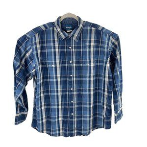 Wrangler Men's Size XL White Blue Plaid Western Shirt Pearl Snap Long Sleeve